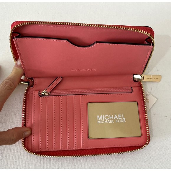 New Michael Kors Jet Set Travel Large Flat Phone Case Signature Coral Reef - Picture 4 of 4